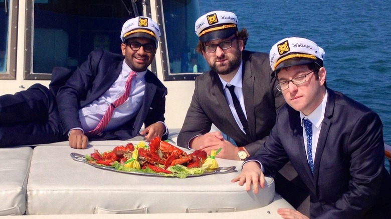 Eric Wareheim on a boat with friends and lobster