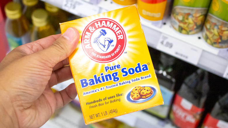 person holding baking soda box