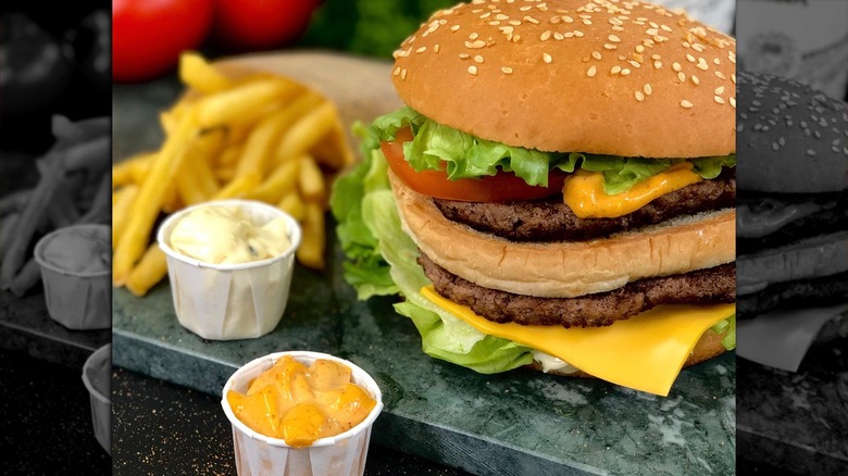 Hesburger burger with sauces