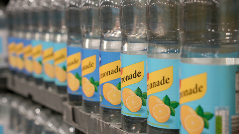 bottles of clear soda labeled lemonade