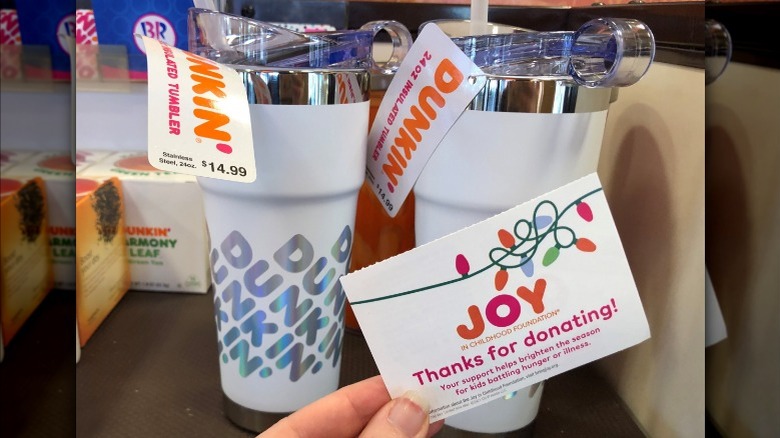 Joy in childhood foundation voucher and holiday merchandise at dunkin donuts