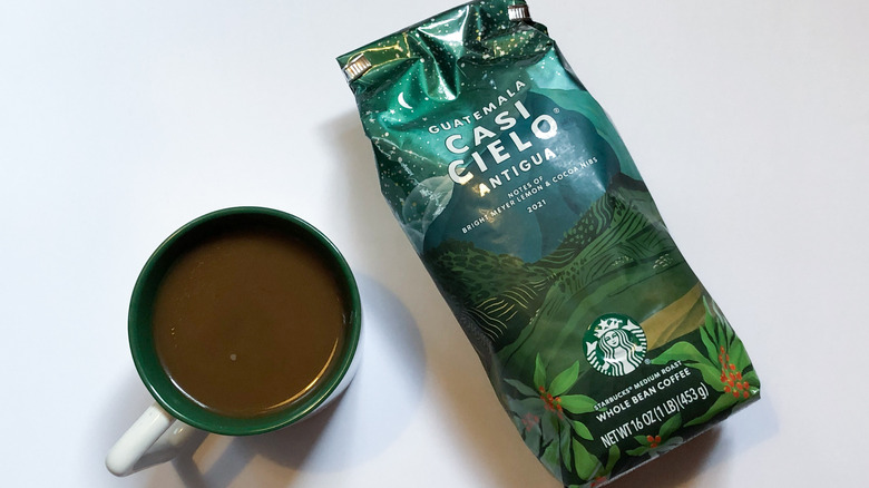 A bag of Starbucks Casi Cielo Whole Bean coffee