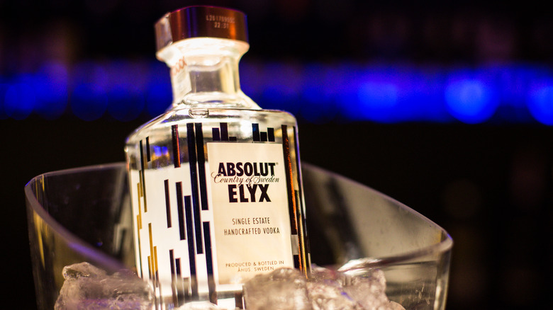 Bottle of Absolut Elyx in ice bucket