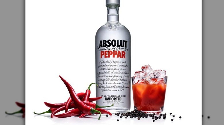 Bottle of Absolut Peppar with chilis