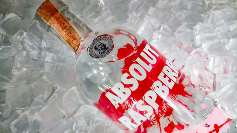 Bottle of Absolut Raspberri on ice 