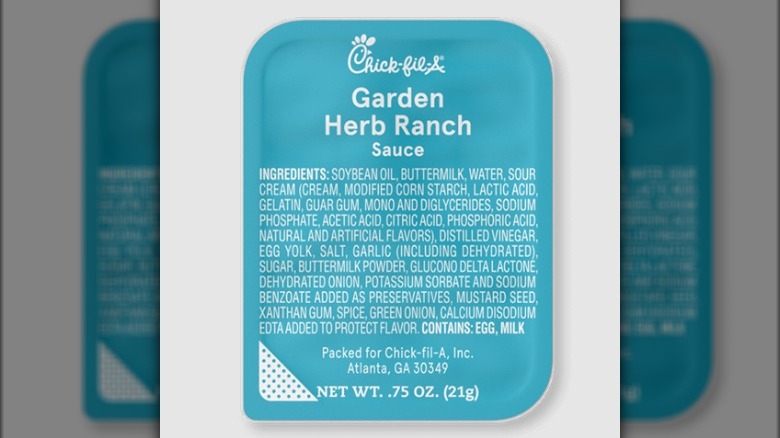 A container of Garden Herb Ranch sauce
