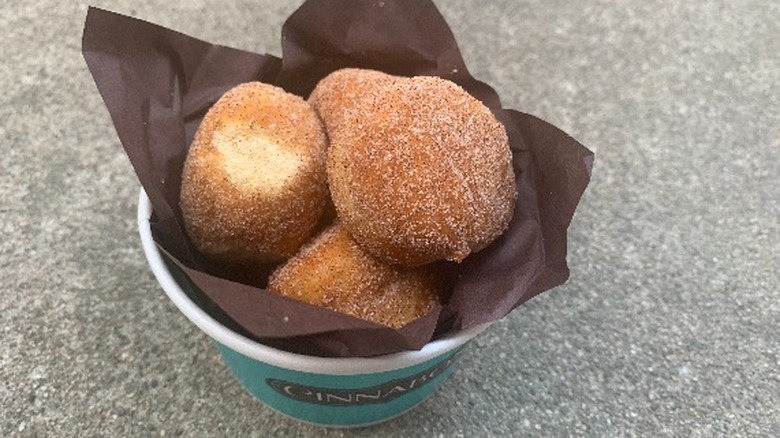 Cinnamon sugar covered donut holes from Cinnabon