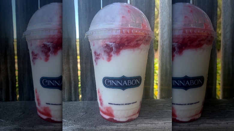 A white and pink drink from Cinnabon