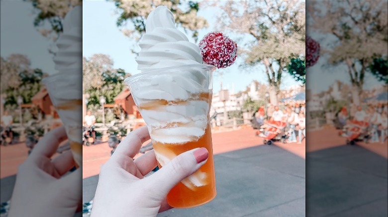 Coconut dole whip float over pineapple orange guava juice