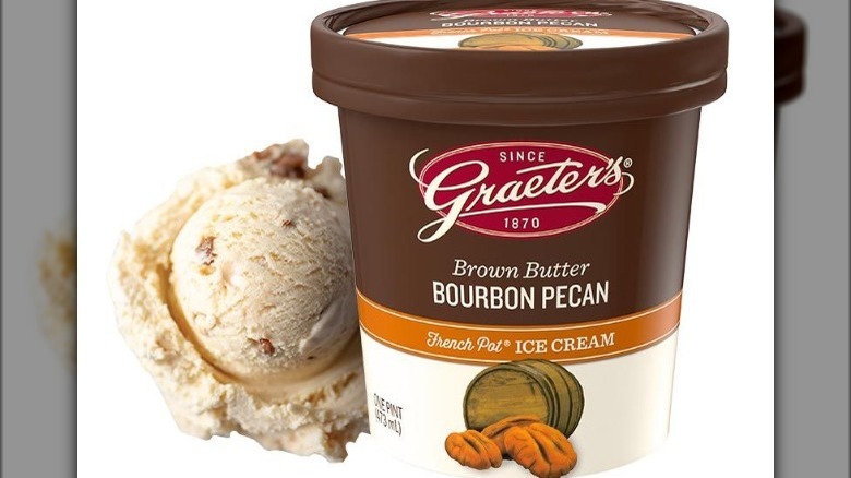 Pint scoop of brown butter bourbon pecan ice cream