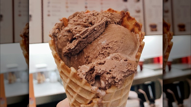 chocolate ice cream in cone