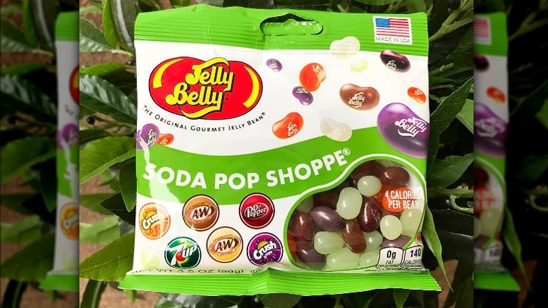 Bag of soda pop flavored jellybeans including A&W Cream Soda