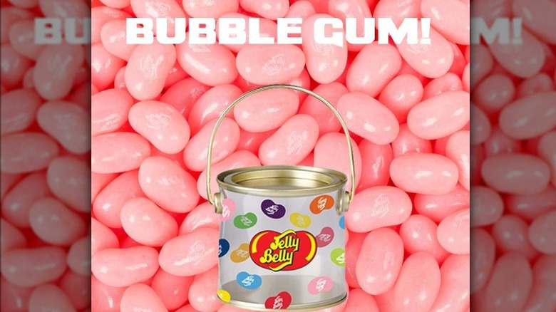 Bubble Gum jellybeans with a bucket labeled "Jelly Belly" in front