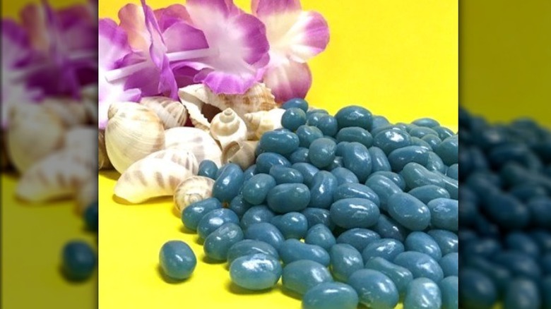 Pile of Island Punch jellybeans with flowers and seashells