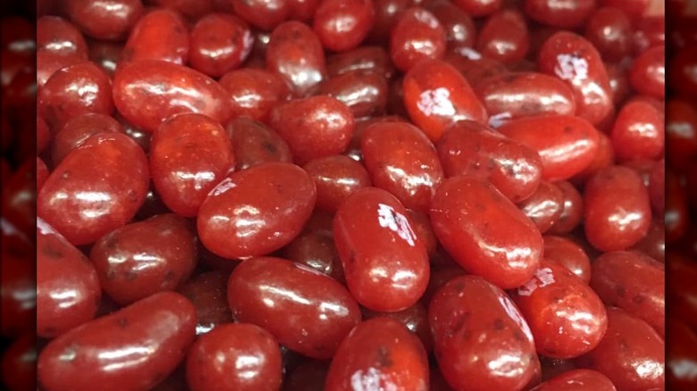 Several Strawberry Jam jellybeans in a pile