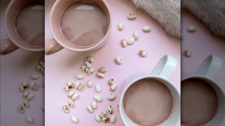 Two cups of hot chocolate and Toasted Marshmallow jellybeans