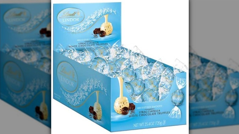 Light blue box filled with truffles