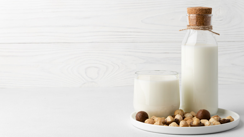 macadamia milk and nuts