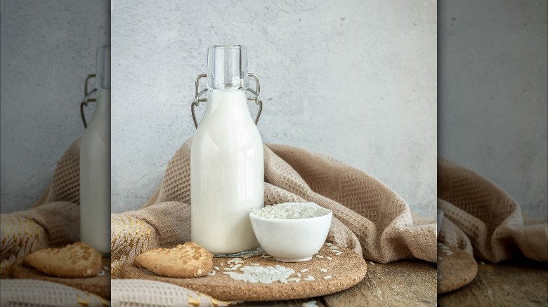 rice milk and bowl of rice