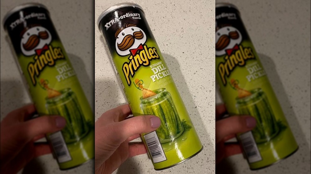 Pringles Screamin' Dill Pickle flavor chips