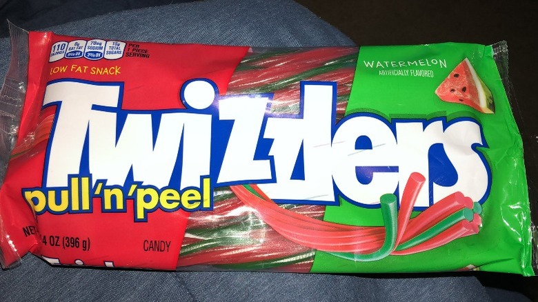 a pack of Pull and Peel Watermelon Twizzlers