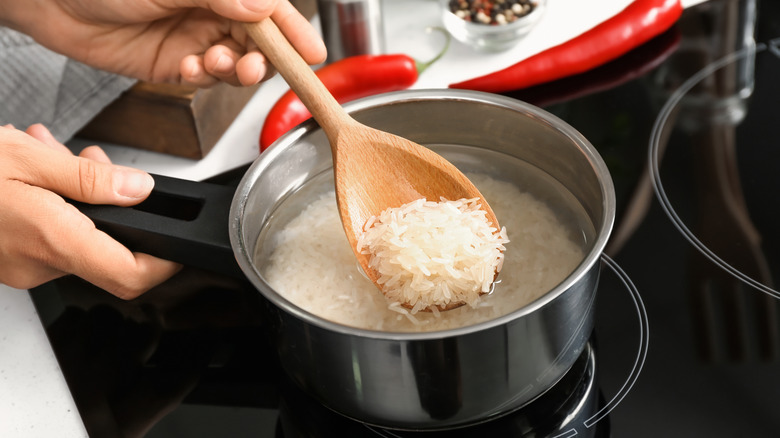 rice in pan on stove