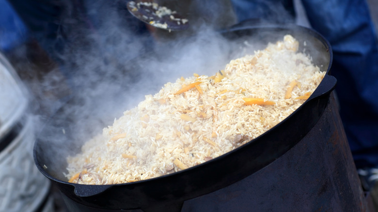 making rice pilaf outside