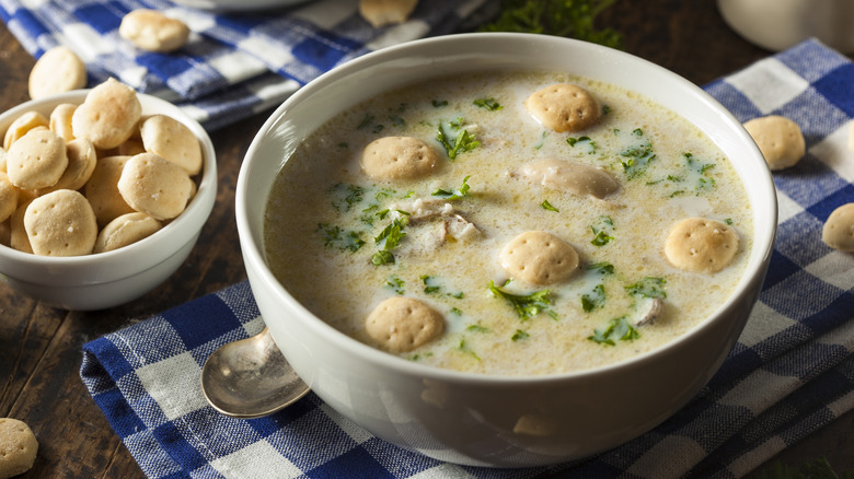 Oyster stew with biscuits