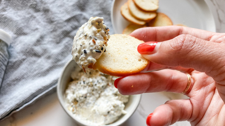 Bagel chip with dip