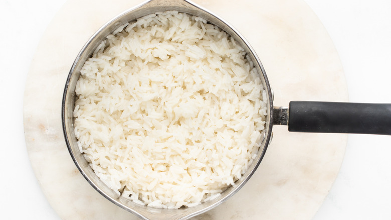 cooked basmati rice in pan