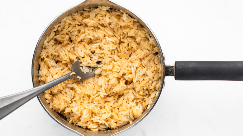 pan of basmati rice with soy sauce