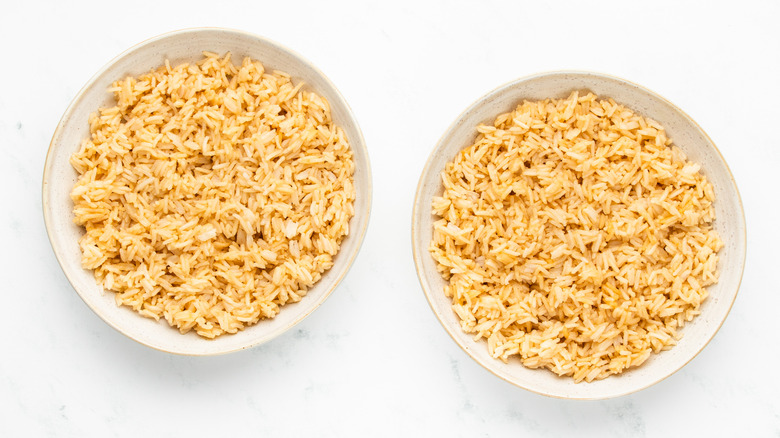 two bowls of seasoned basmati rice