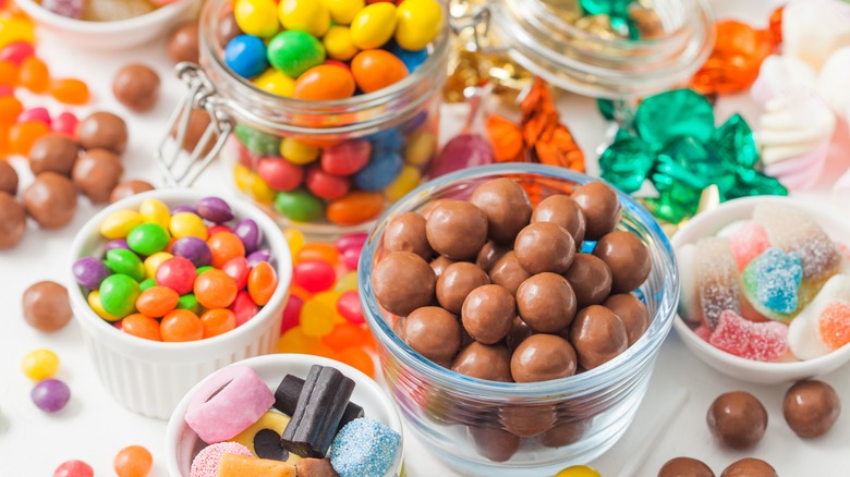 Assorted candies in jars