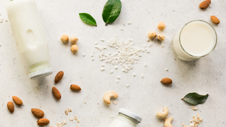 Various containers of almond milk