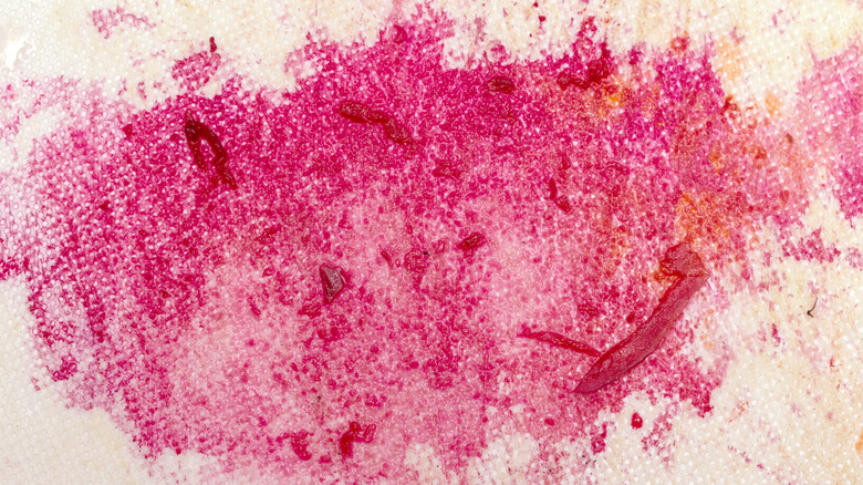 Red beet stain on counter