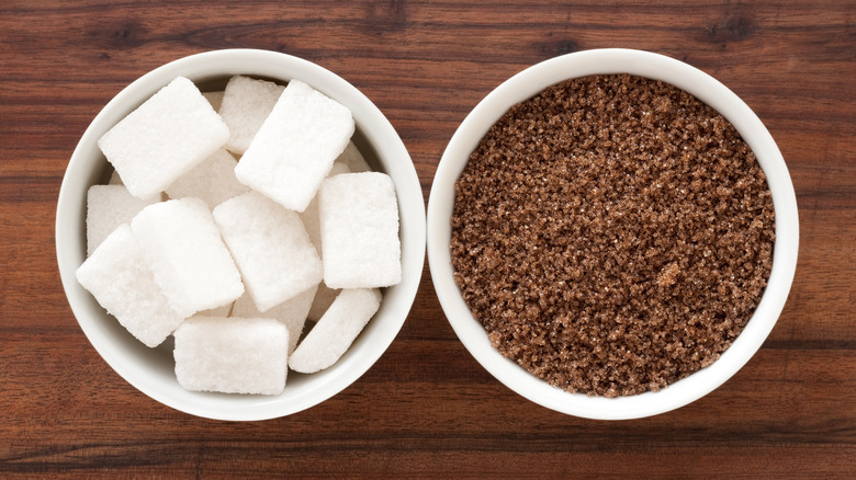 bowls of white and brown sugar