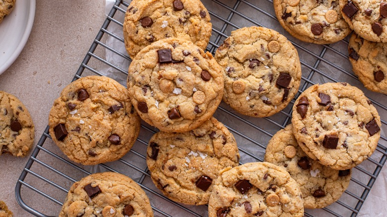 chocolate chip cookies on cooling rack