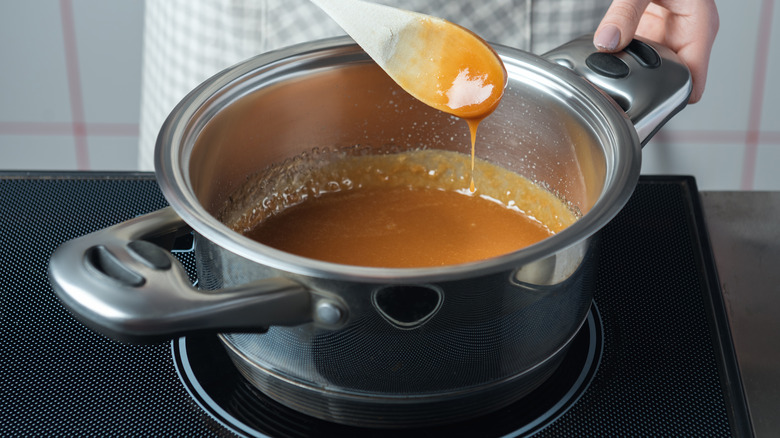 making caramel in pot
