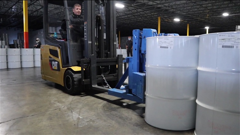 Forklift and maple syrup barrels