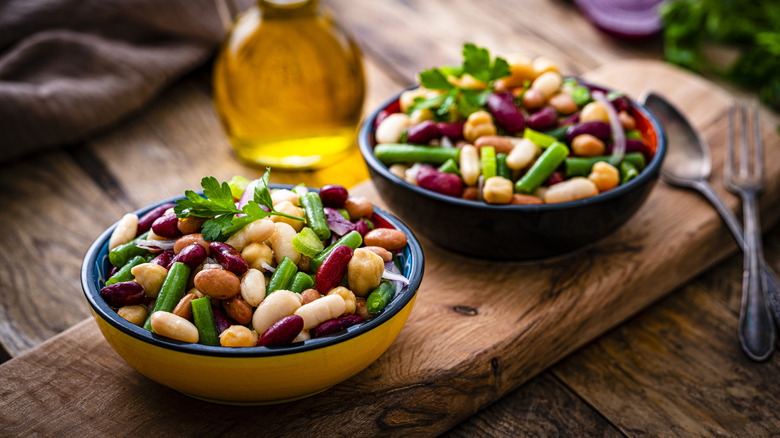 two mixed bean salad bowls