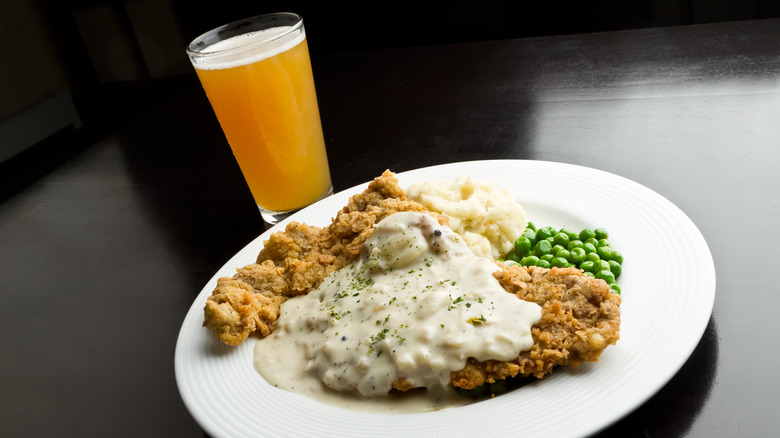 chicken fried steak peas egg