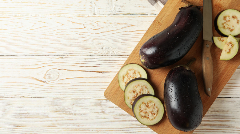 Eggplants on a cutting board