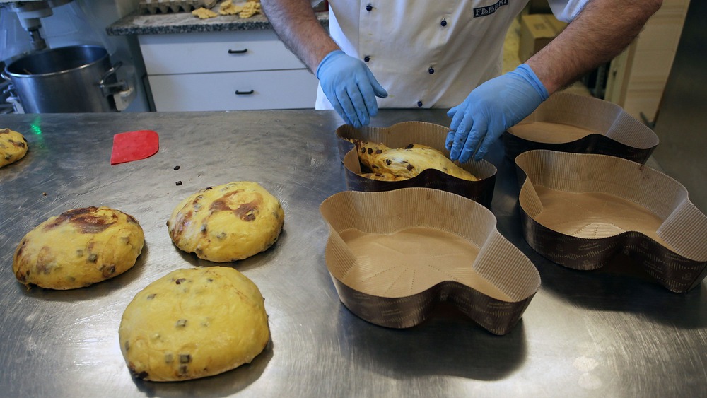 Colomba di Pasqua being prepared in bakery