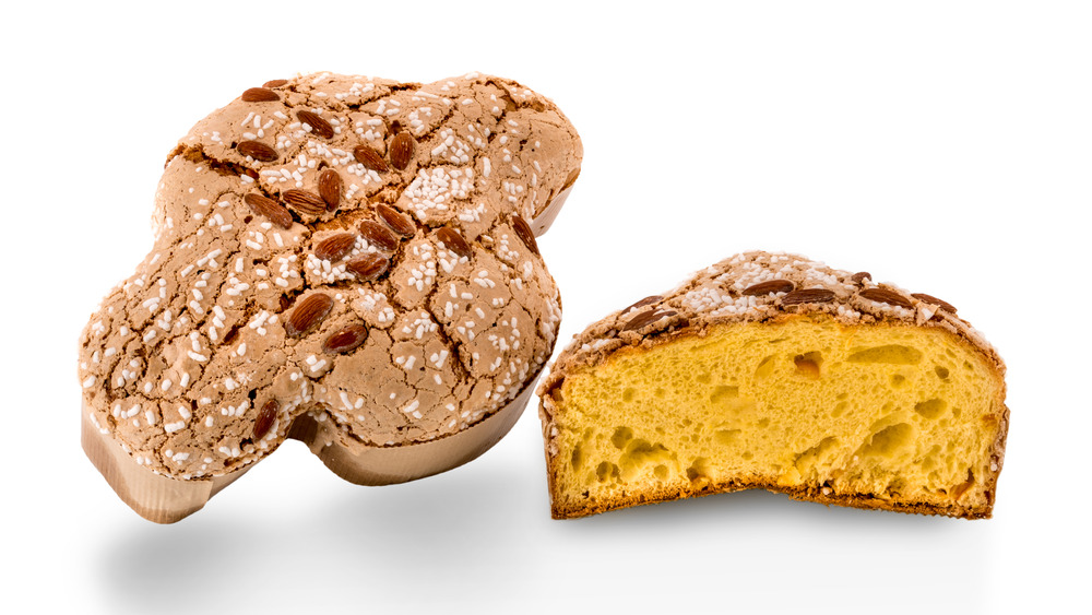 Colomba di Pasqua whole and sliced