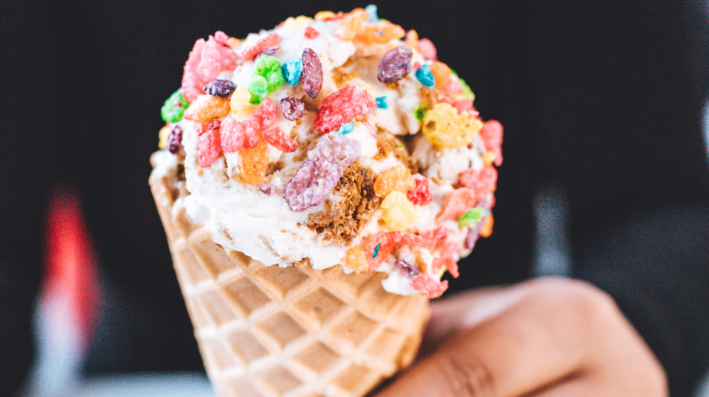 Ice cream cone with Fruity Pebbles