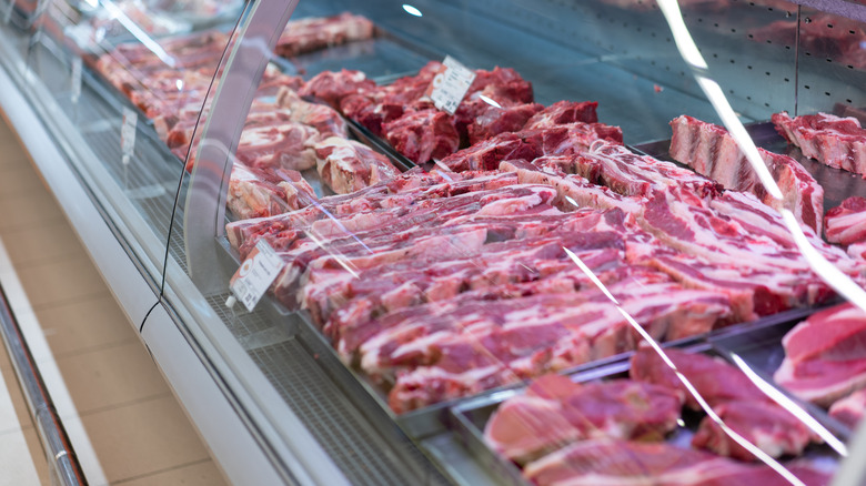 beef at butcher counter