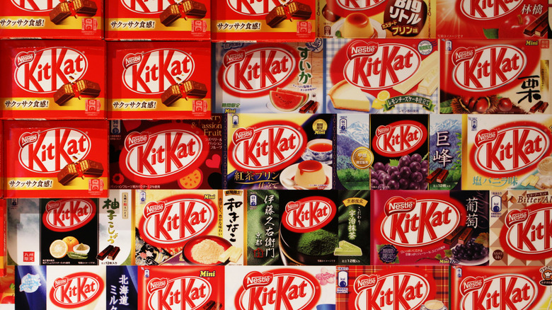 A grid of different flavors of Japanese Kit Kats
