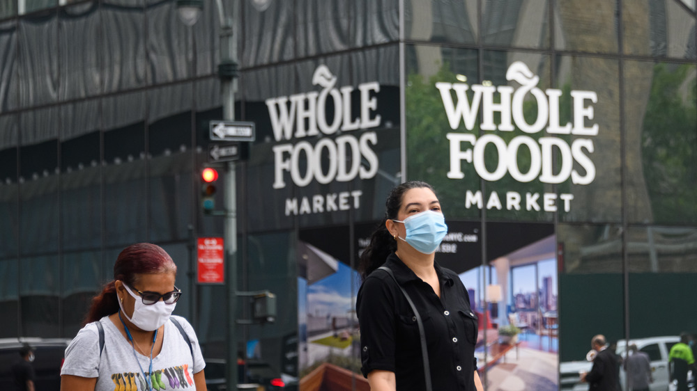 Exterior, Whole Foods, customer wearing masks