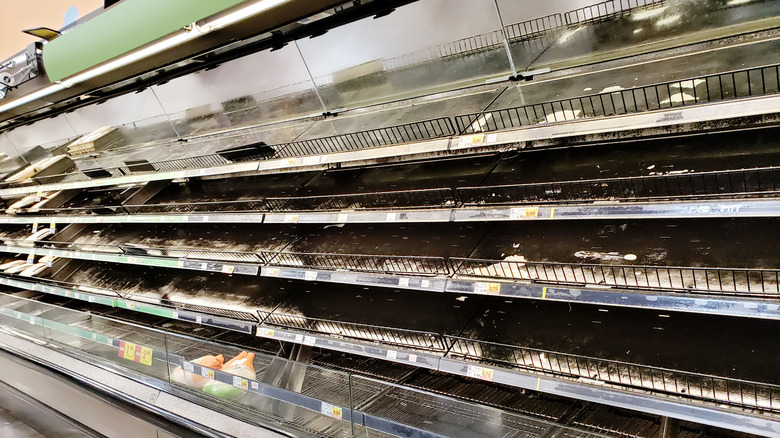 Empty shelves in grocery store