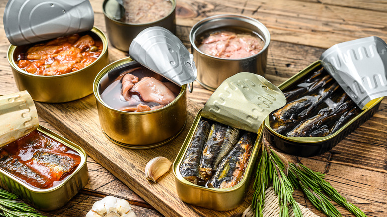 cans of tinned seafood